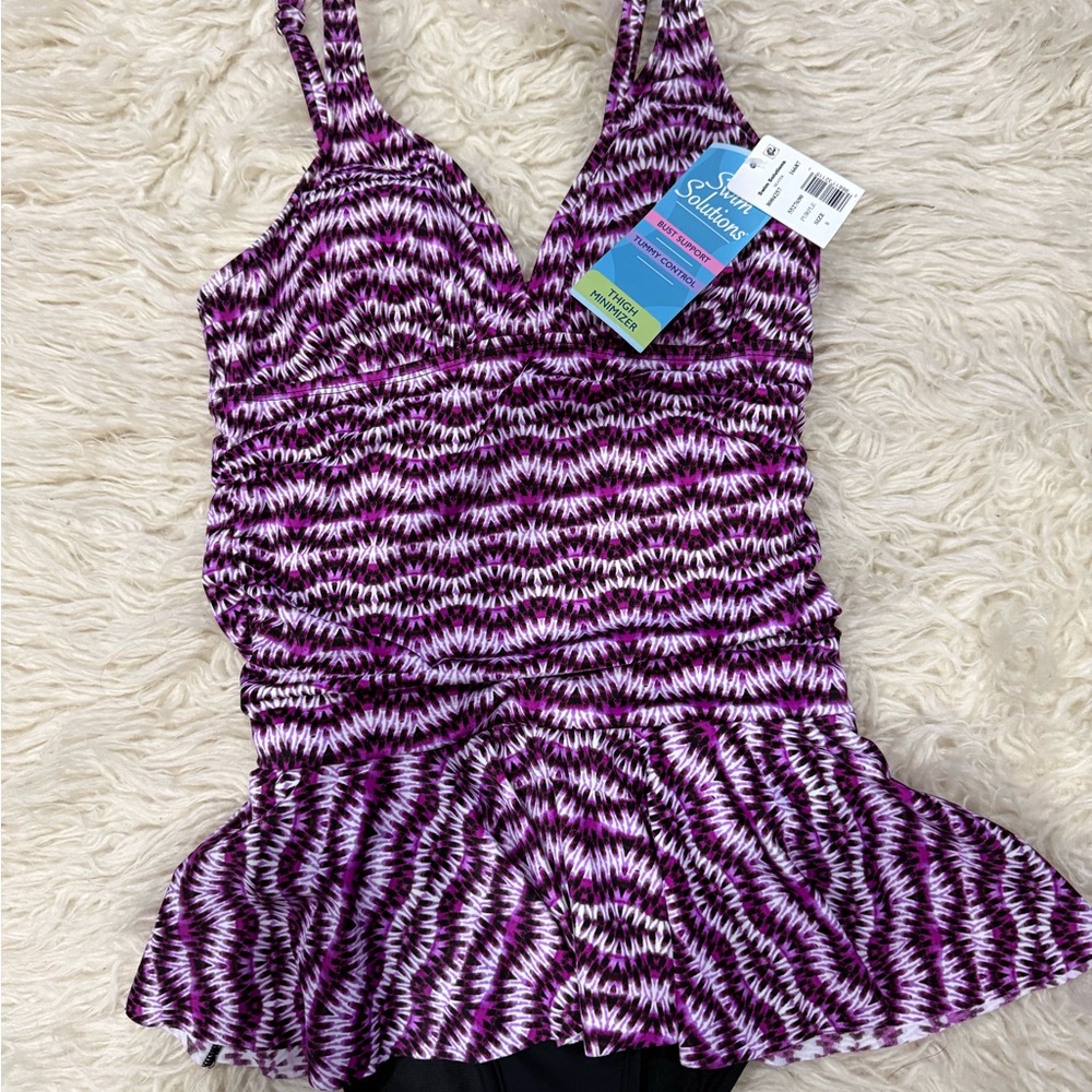 Swim Solutions Purple and White One Piece Swimsuit